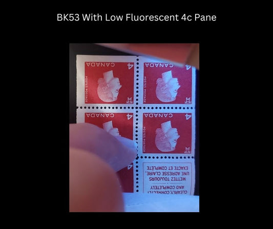 Lot 123 Canada #BK53c var 5x4c 5x1c Brown, Carmine, 1962-1967 Cameo Issue, A VFNH Booklet With Type III Cover, 4c Pane Is LF, 1c Pane Is DF, Interleaves Are MF