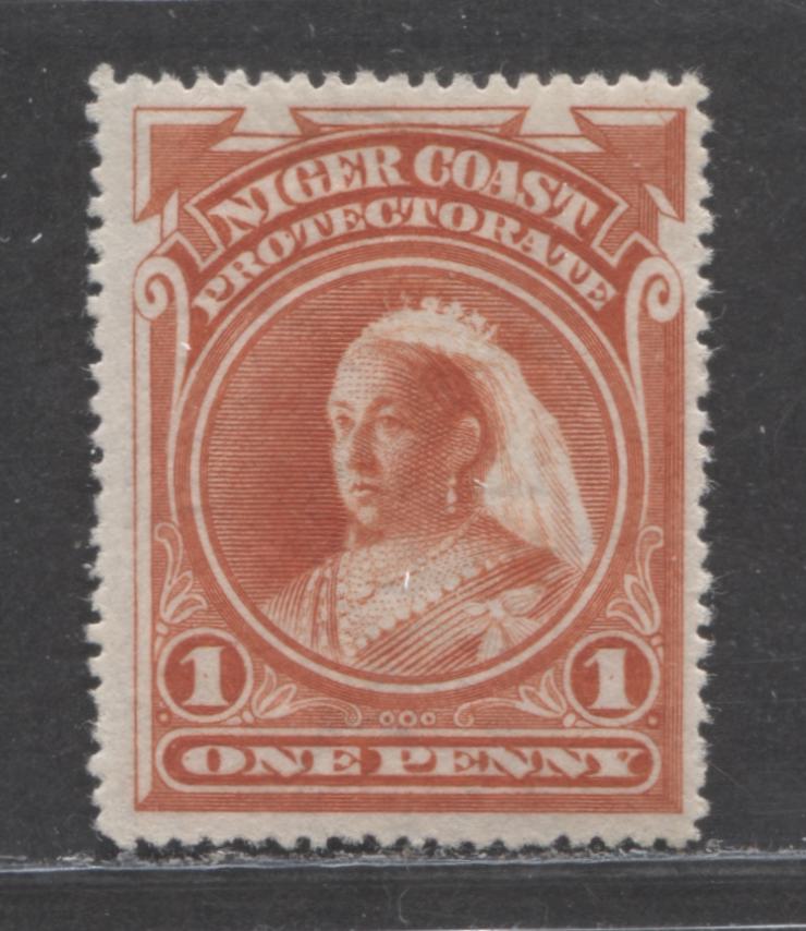 Lot 234 Niger Coast SC#56(SG#67c) One Penny Vermillion 1897 - 1898 Watermarked Issue, Perf 15.5 - 16, A Fine Dist OG Example, Click on Listing to See ALL Pictures, 2022 Scott Classic Cat. $9 USD