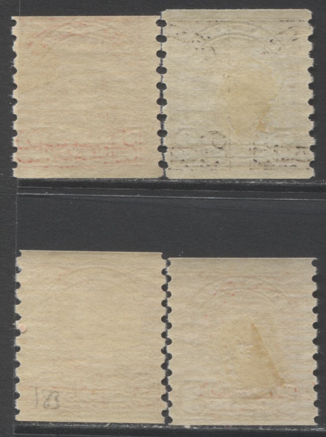 Lot 234 Canada #181-183 2c - 3c Deep Red & Brown King George V, 1930-1931 Arch/Leaf Coil Issue, 4 FOG Coil Singles Showing Additional Shades & Gums