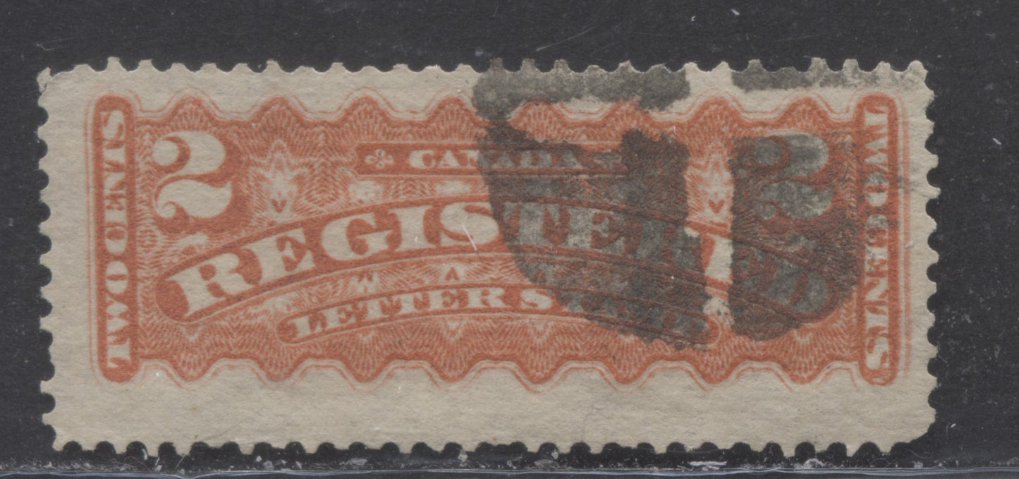 Lot 235 Canada #F1a 2c Vermillion, 1875-1896 Registered Issue, A Fine Used Single On Horizontal Wove Paper Showing A Doubling Of Right Frameline, 2nd Ottawa Printing