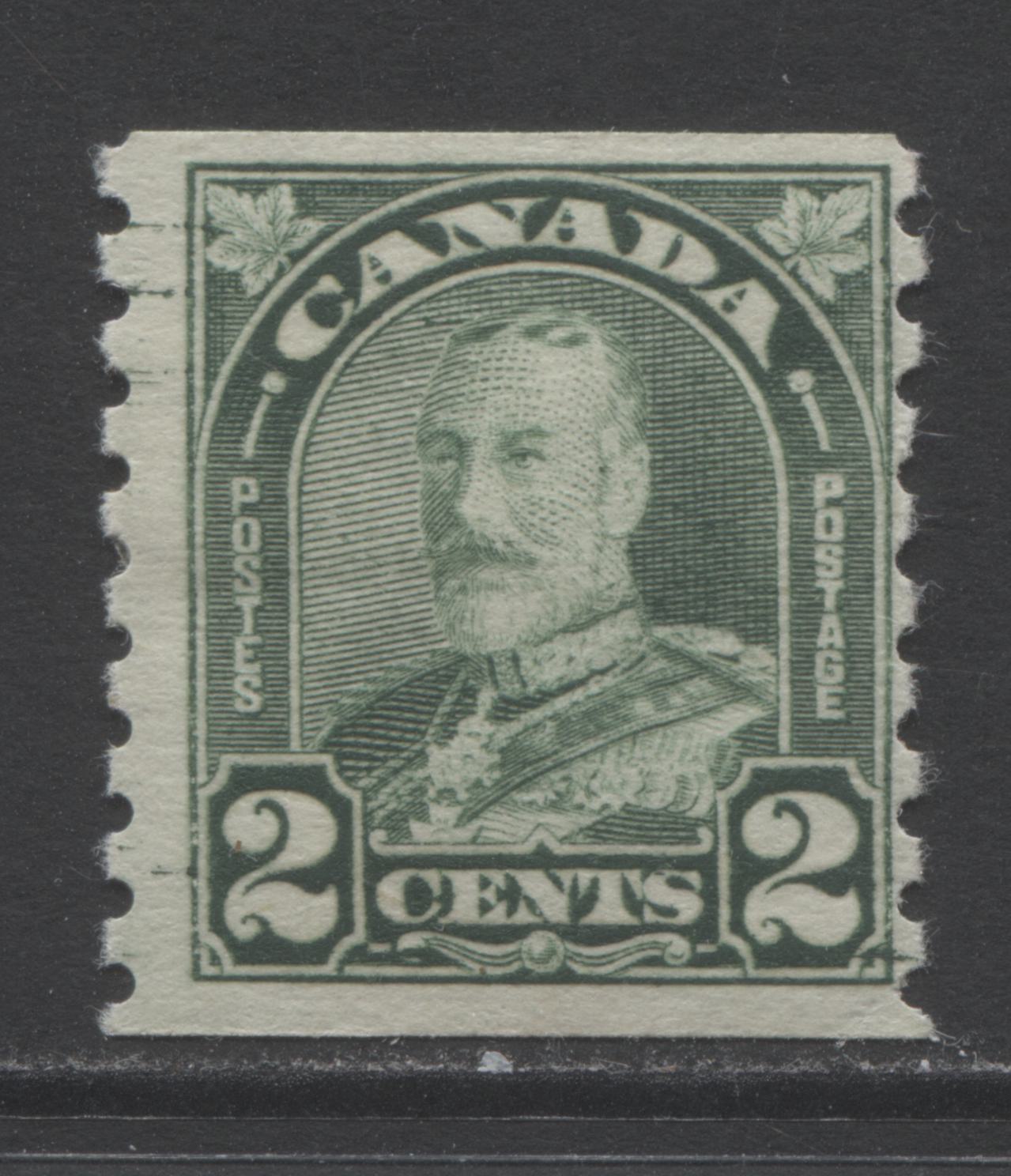 Lot 235 Canada #180 2c Dull Green King George V, 1930-1931 Arch/Leaf Coil Issue, A FOG Coil Single Showing Plate Cracks At UL & LR