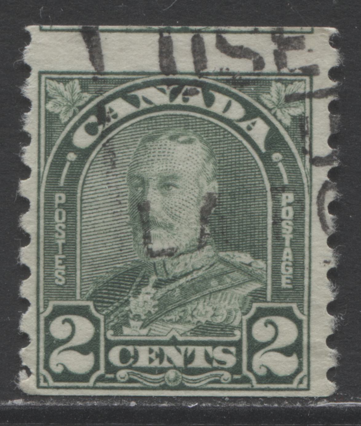 Lot 236 Canada #180var 2c Dull Green King George V, 1930-1931 Arch/Leaf Coil Issue, A Fine Used Miscut Coil Single Showing A Visible Portion At Top