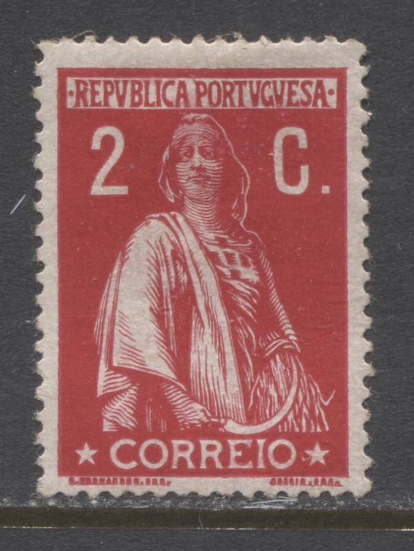 Lot 143 Portugal SC#211, 1912-1920 Ceres Issue, A Very Fine OG Example Of The 2c Carmine On Chalky Paper With Imprint On Bottom, Perf 15 x 14, 2022 Scott Classic Cat $20 USD for VF