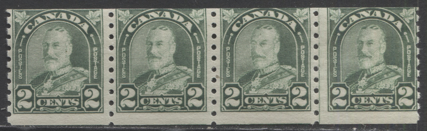 Lot 237 Canada #180iii 2c Dull Green King George V, 1930-1931 Arch/Leaf Coil Issue, A VGNH Coil Strip Of 4 Showing The Cockeyed King Variety