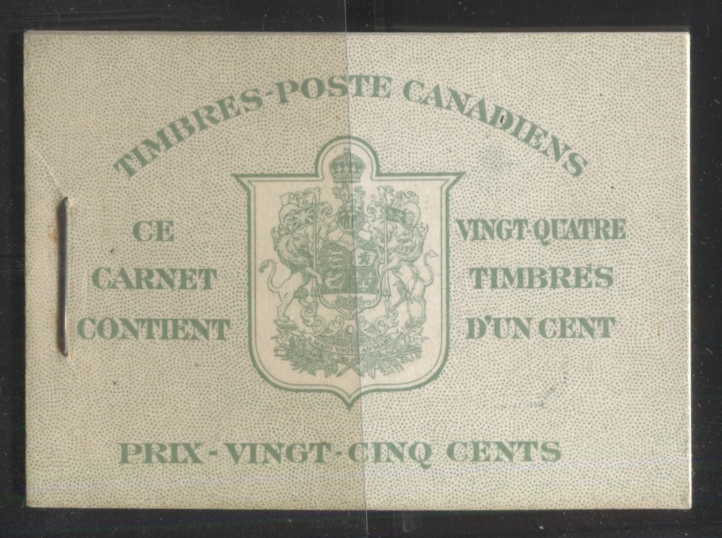 Lot 237 Canada #BK32d 1942-1949 War Issue, Complete 25¢ French Booklet, 7¢ and 6¢ Rates on Rate Page, 17 mm Staple, Horizontal Ribbed Paper, Type 2 Cover, Harris Front Cover IIj, Back Cover Di