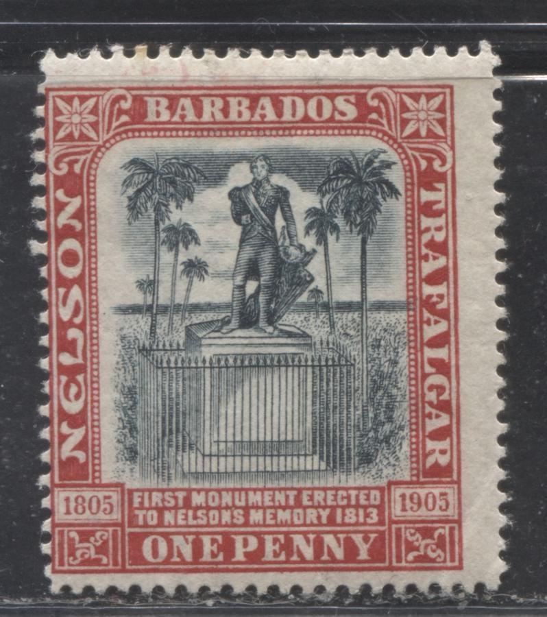 Lot 237 Barbados SG#147w 1d Black & Carmine Red Nelson Statue, 1906 Nelson Centenary Issue, A VGOG Example, Inverted Crown CC Watermark