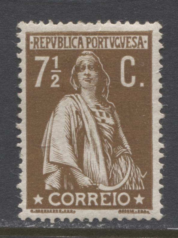 Lot 143A Portugal SC#214, 1912-1920 Ceres Issue, A Very Fine OG Example Of The 7.5c Yellow Brown On Chalky Paper With Imprint On Bottom, Perf 15 x 14, 2022 Scott Classic Cat $65 USD for VF