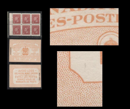 Lot 97 Canada #BK41b 1949-1953 Postes-Postage Issue Complete 25c Bilingual Booklet Containing 1 Pane of 6 of the 4c Dark Carmine King George VI Harris Front Cover Type IIIe , Back Cover Gii, No Rate Page