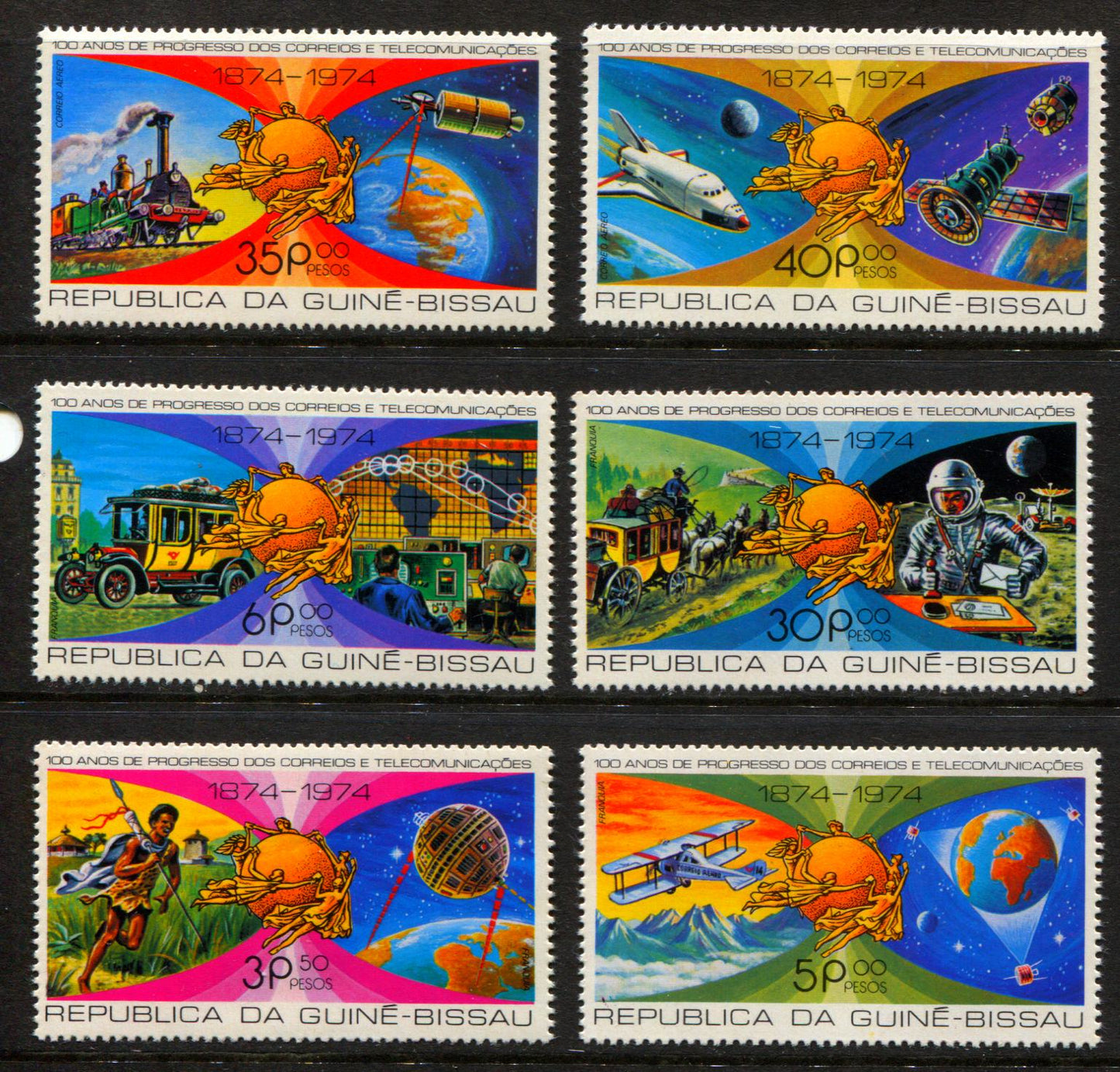 Lot 239 Guinea-Bissau SC#375-375F 1977 UPU centenary Issue, A VFNH Range Of Singles & Souvenir Sheets, 2017 Scott Cat. $27 USD, Click on Listing to See ALL Pictures