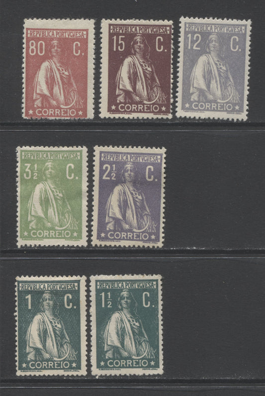 Lot 144 Portugal SC#229/252, 1917-1921 Ceres Issue, 7 Fine/Very Fine OG Examples On Ordinary Paper, Perf 15 x 14, 2022 Scott Classic Cat $7.35 USD for VF
