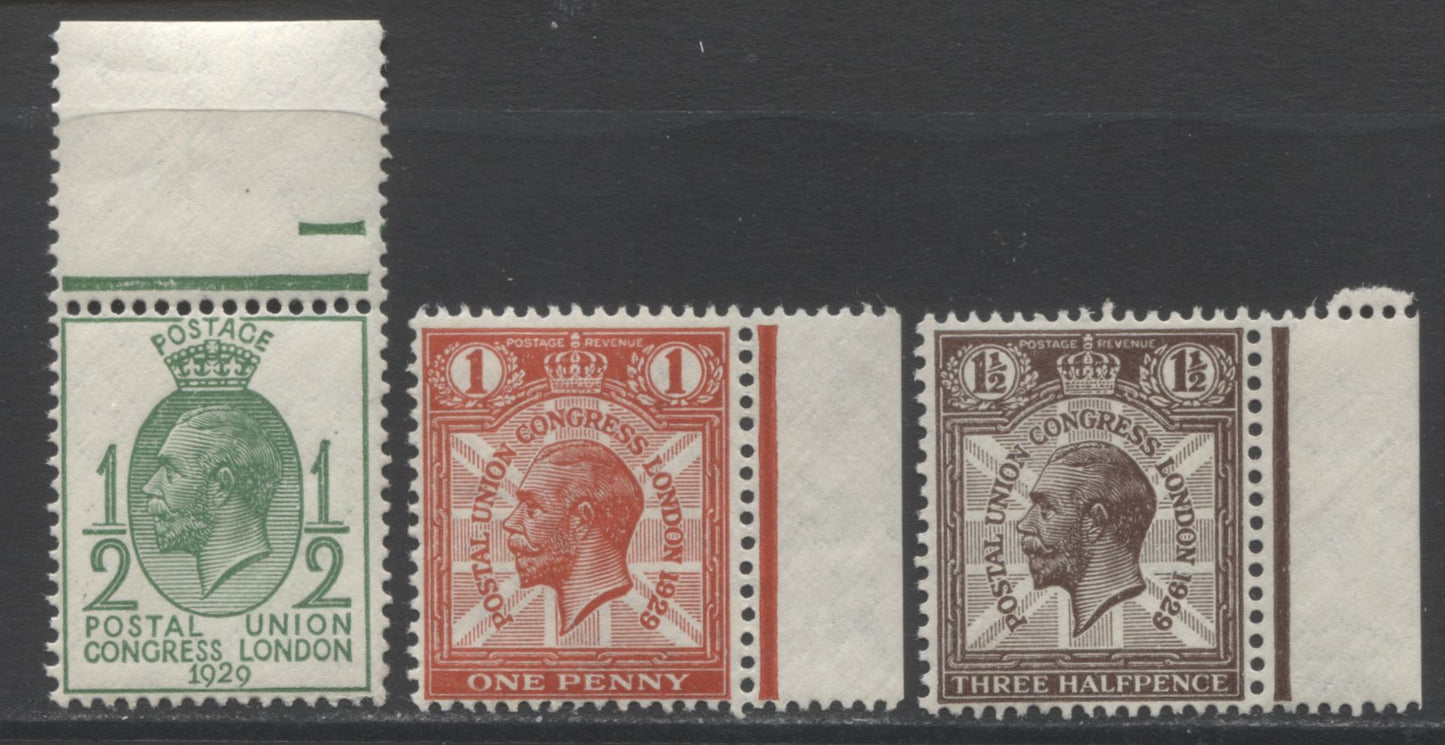 Lot 24 Great Britain SC#205-207 1929 Postal Union Congress Issue, A Fine NH and VFNH Range Of Singles, 2017 Scott Cat. $11.25 USD, Click on Listing to See ALL Pictures