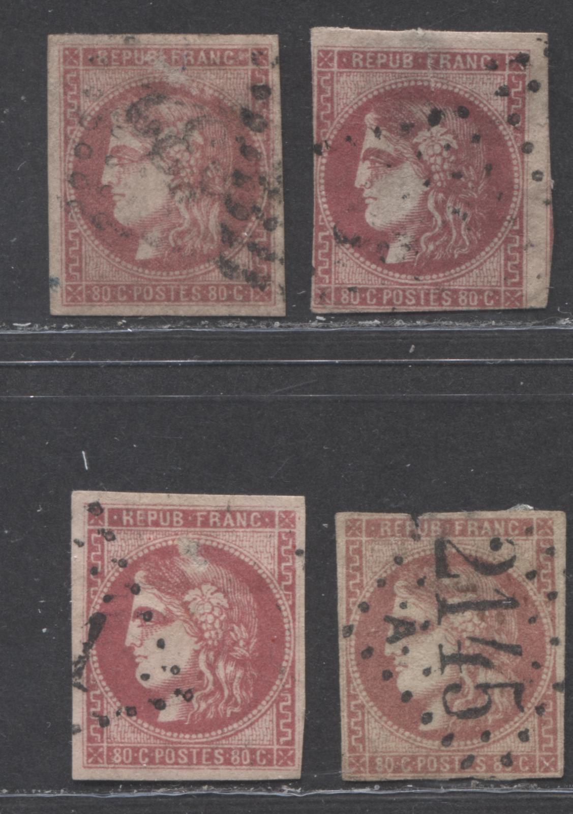 Lot 24 France SC#48/48d 1870-1871 Imperforate Bordeaux Issue, A Ungraded Used Range Of Singles, Net Estimated Value $50 USD, Net Estimated Value $50, Click on Listing to See ALL Pictures