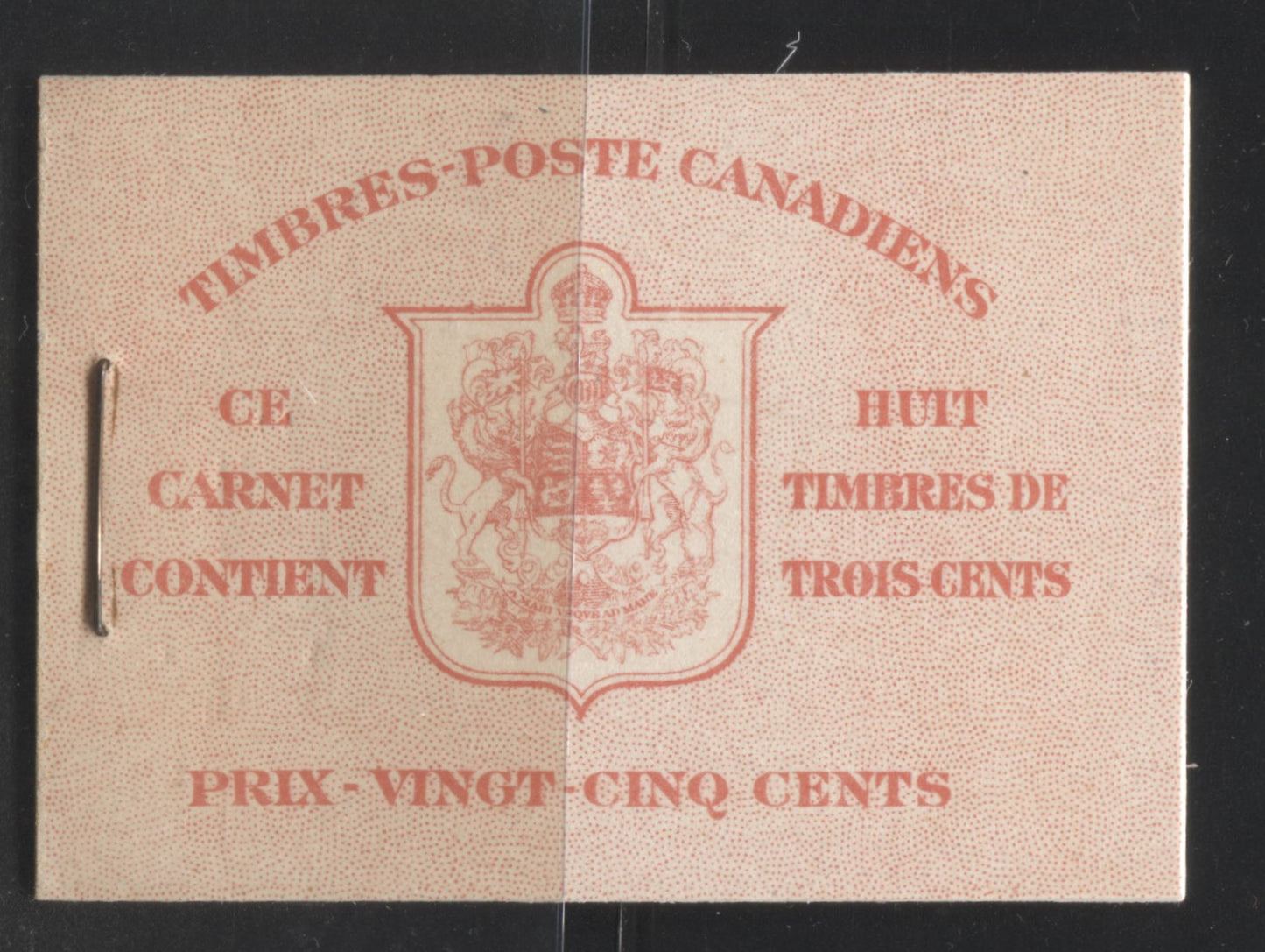 Lot 242 Canada #BK34b 1942-1949 War Issue, Complete 25¢ French Booklet,  17 mm Staple, 6¢ Airmail Rates With X on Rate Page, Vertical Wove Paper, Type 1 Covers, Harris Front Cover IIn, Back Cover Type B