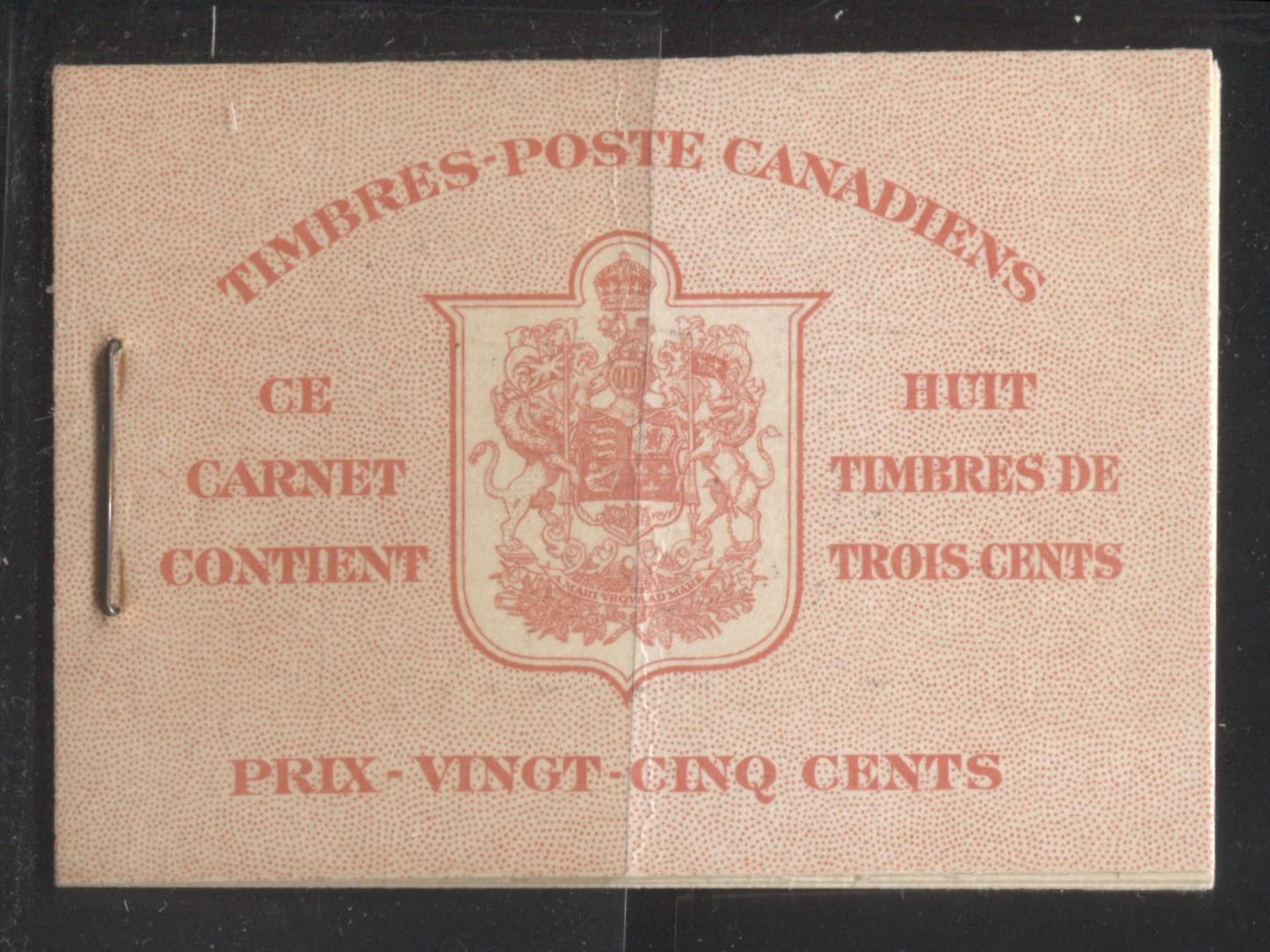 Lot 244 Canada #BK34c, 1942-1949 War Issue, Complete 25¢ French Booklet, Vertical Wove Paper, Type II Covers, Harris Front Cover Type IIn, Back Cover Type B, 17 mm Staple