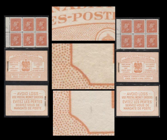 Canada #BK42a 1949-1953 Postes-Postage Issue Two Different Complete 25c Bilingual Booklets Containing 1 Pane of 6 of the 4c Orange King George VI Harris Front Cover Type IIIe , Back Cover Gi and Gii, No Rate Page