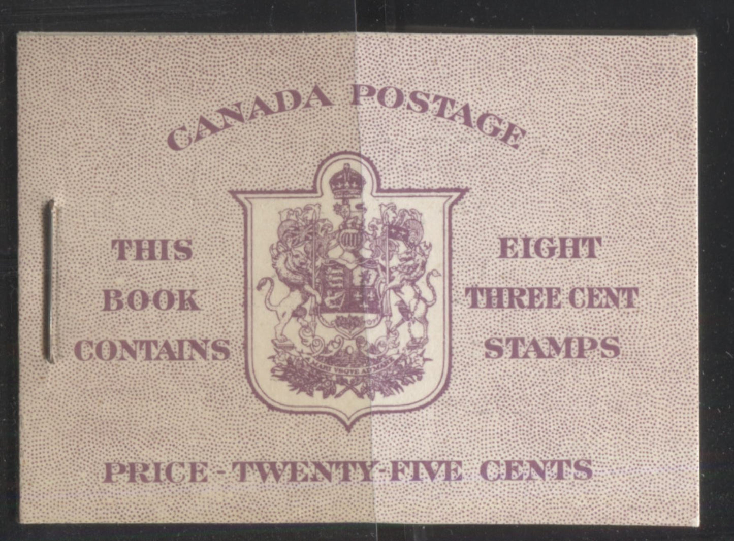 Lot 246 Canada #BK35c 1942-1949 War Issue, Complete 25¢ English Booklet,  7¢ and 6¢ Rates on Rate Page,  17 mm Staple, Vertical Wove Paper, Type 2a Covers, Harris Front Cover IIf, Back Cover Cbiii