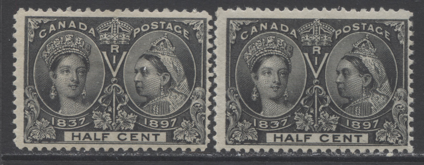 Lot 246 Canada #50 1/2c Intense Black & Gray Black Queen Victoria, 1897 Diamond Jubilee, 2 FOG Singles