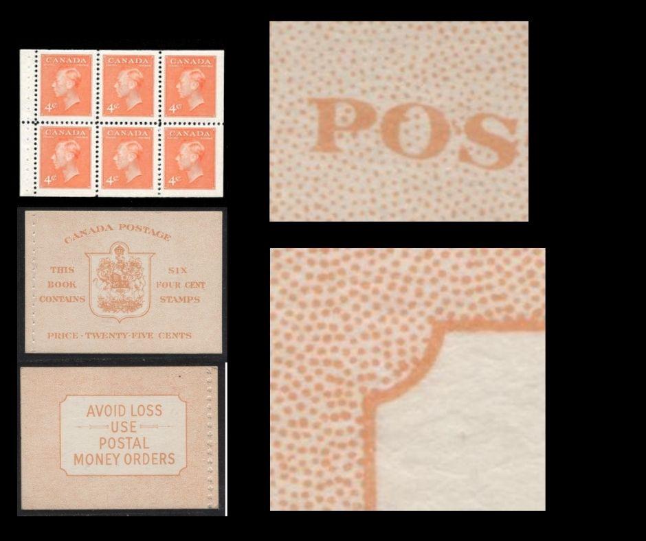Lot 316 Canada #BK42b 1949-1953 Postes-Postage Issue Complete 25c English Booklet Containing 1 Pane of 6 of the 4c Orange King George VI Harris Front Cover Type IIi , Back Cover Eii, No Rate Page, Stitched Binding