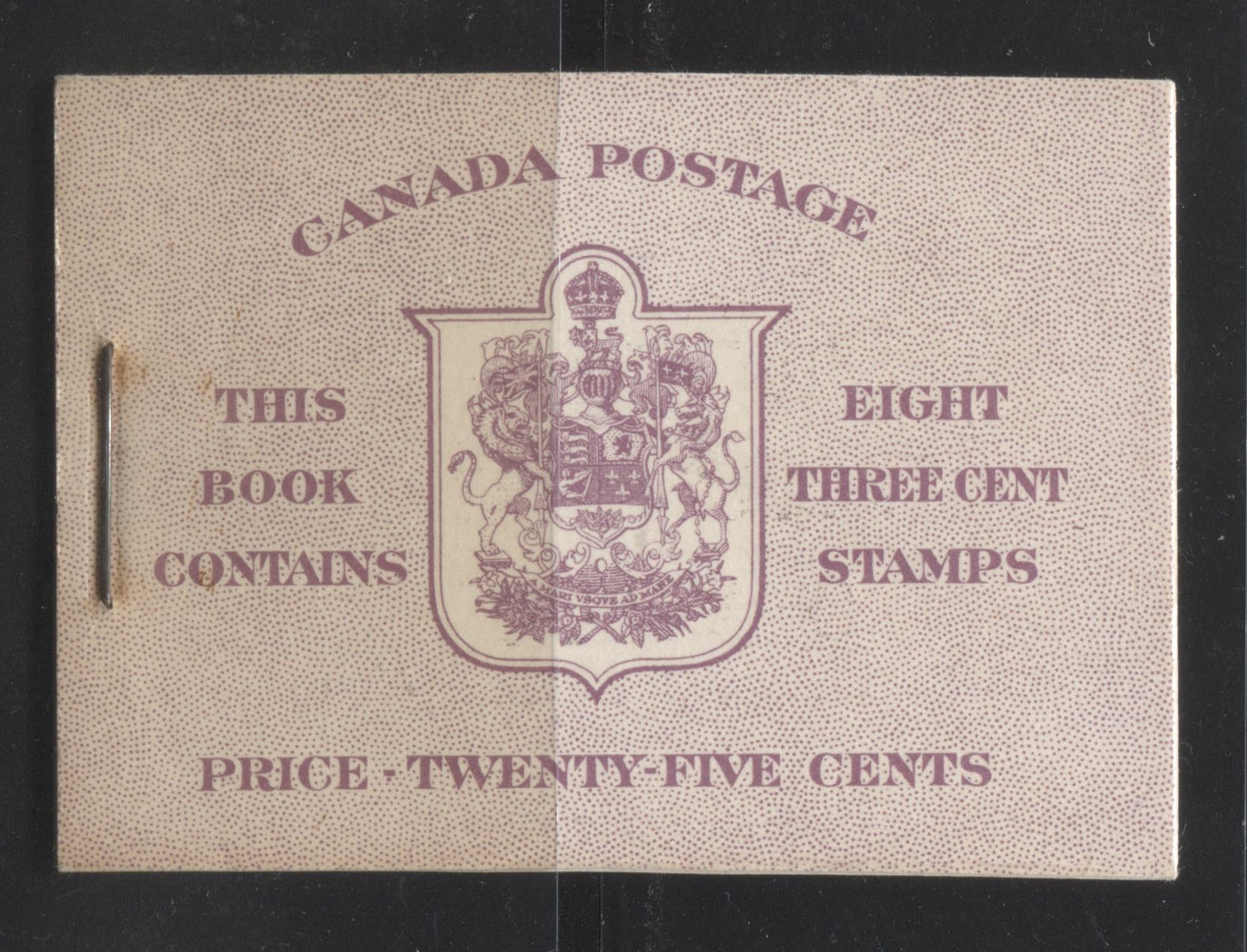 Lot 248 Canada #BK35c 1942-1949 War Issue, Complete 25¢ English Booklet, 7¢ and 6¢ Rates on Rate Page,  17 mm Staple, Horizontal Ribbed Paper, Type 2a Covers, Harris Front Cover IIe, Back Cover Cbiv