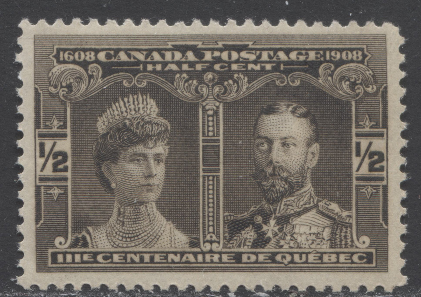 Lot 248 Canada #96 1/2c Black Brown Prince & Princess Of Wales, 1908 Quebec Tercentenary Issue, A VFNH Single
