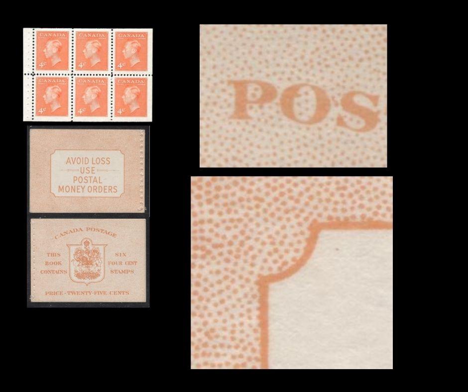 Lot 317 Canada #BK42b 1949-1953 Postes-Postage Issue Complete 25c English Booklet Containing 1 Pane of 6 of the 4c Orange King George VI Harris Front Cover Type IIi , Back Cover Eiii, No Rate Page, Stitched Binding