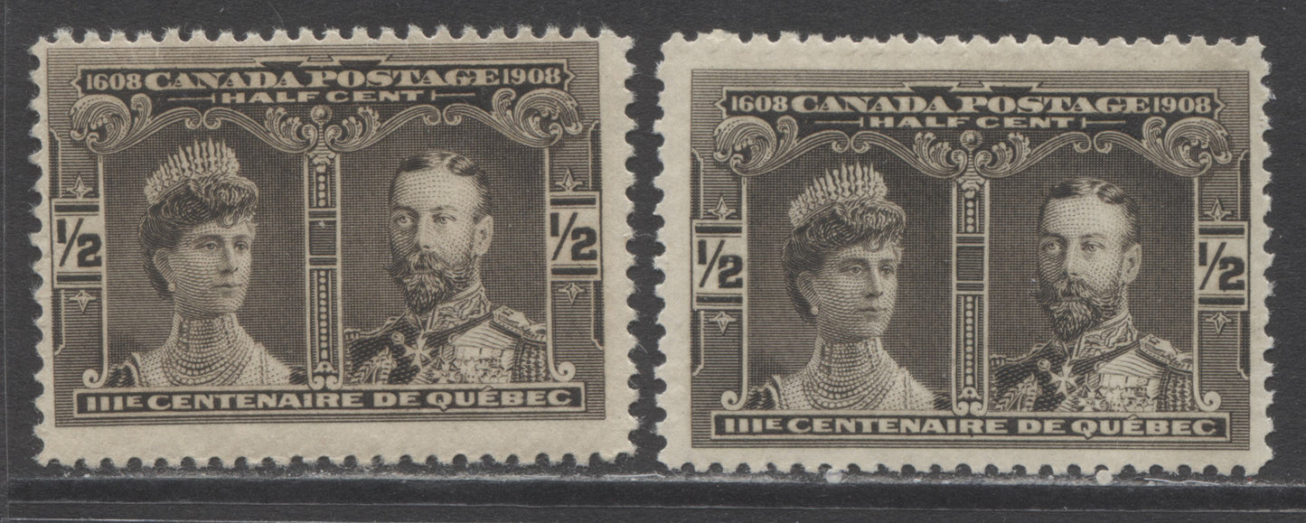 Lot 249 Canada #96 1/2c Black Brown & Brown Black Prince & Princess Of Wales, 1908 Quebec Tercentenary Issue, 2 FNH Singles