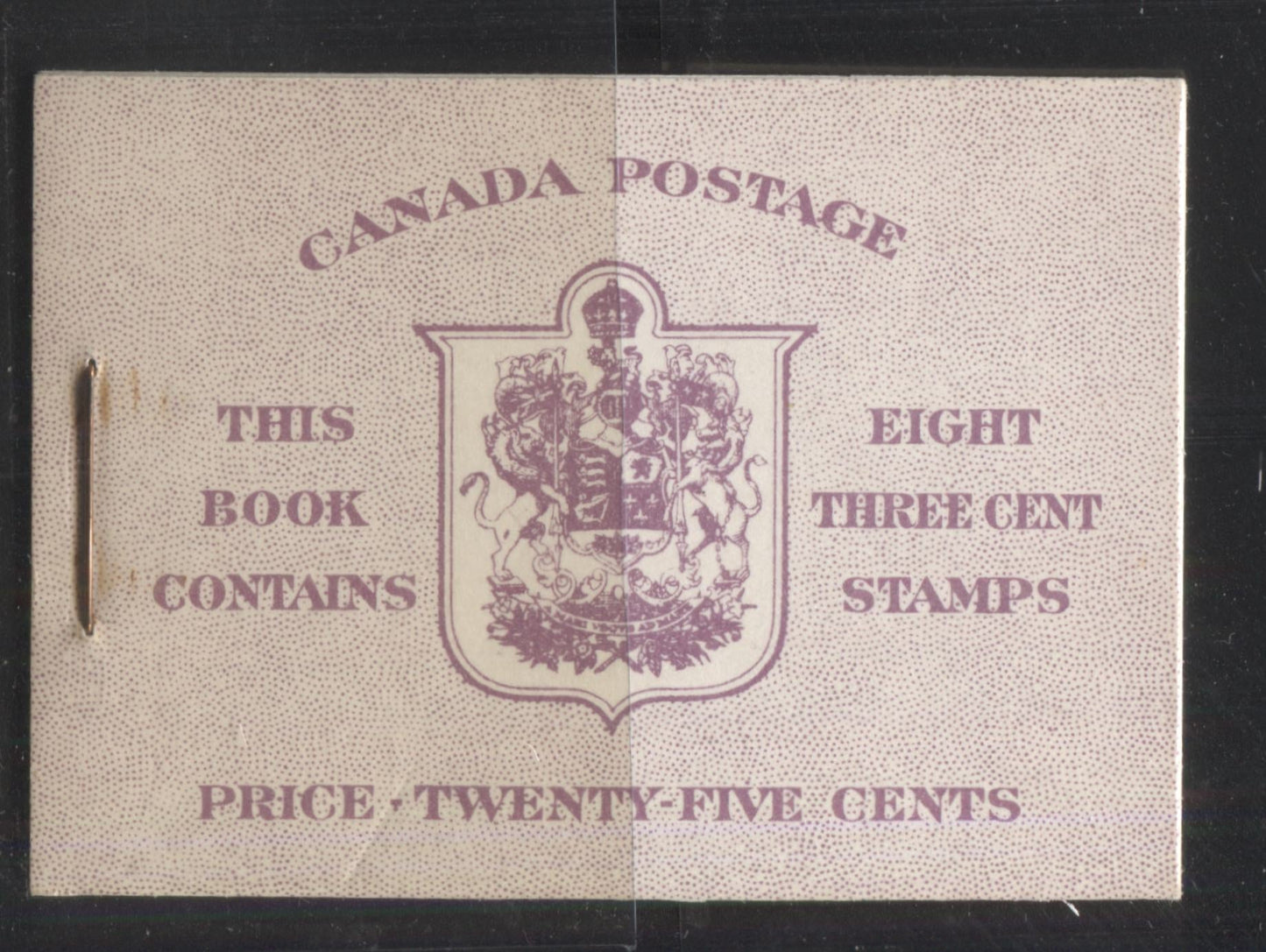 Lot 249 Canada #BK35d 1942-1949 War Issue, Complete 25¢ English Booklet, 7¢ and 5¢ Rates on Rate Page, 17 mm Staple, Horizontal Ribbed Paper, Harris Front Cover IIe, Back Cover Cai, Type 2 Covers