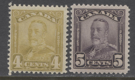 Lot 249 Canada #152-153 4c & 5c Bistre & Deep Violet King George V, 1928-1928 Scroll Issue, 2 Fine NH Singles