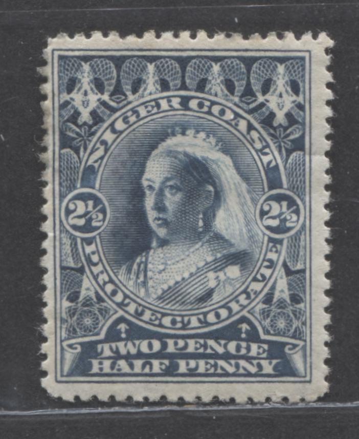 Lot 249 Niger Coast SC#58a var(SG#69w) Two Pence Halfpenny Deep Slate Blue 1897 - 1898 Watermarked Issue, Perf 13.5 - 14, A Fine OG Example, Inverted Watermark, Click on Listing to See ALL Pictures, Estimated Value $250 USD