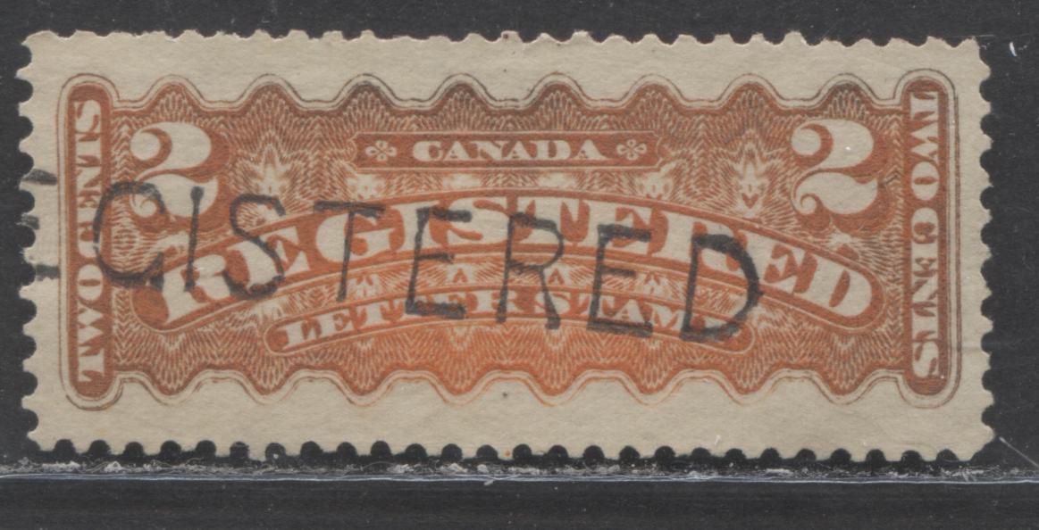 Lot 250 Canada #F1i 2c Orange Red, 1875-1896 Registered Issue, A Fine Used Single On Stout Horizontal Wove Paper, S/L Registered Cancel, Montreal Printing