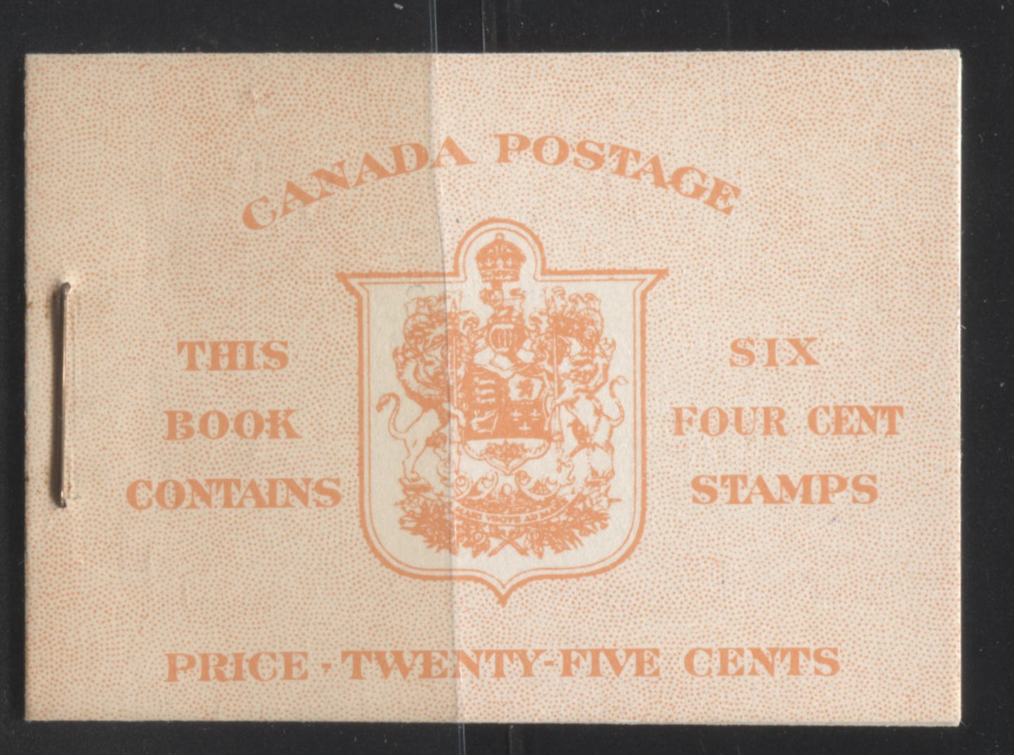 Lot 251 Canada #BK36e, 1942-1949 War Issue, Complete 25¢ English Booklet, Horizontal Ribbed Paper, Type II Covers, Harris Front Cover IIi, Back Cover Type Caiii, 7c and 5c Rate Page, 17 mm Staple