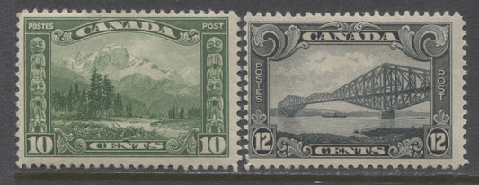 Lot 252 Canada #155-156 10c & 12c Green & Gray Mount Hurd & Quebec Bridge, 1928-1928 Scroll Issue, 2 Fine OG Singles