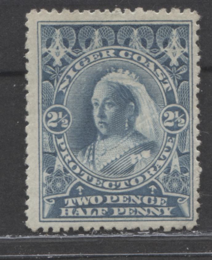 Lot 254 Niger Coast SC#58var(SG#69var) Two Pence Halfpenny Blue 1897 - 1898 Watermarked Issue, Perf 13.5  - 14, Comp 12 - 13, A Fine 70 UN Example, Click on Listing to See ALL Pictures, Estimated Value $70 USD