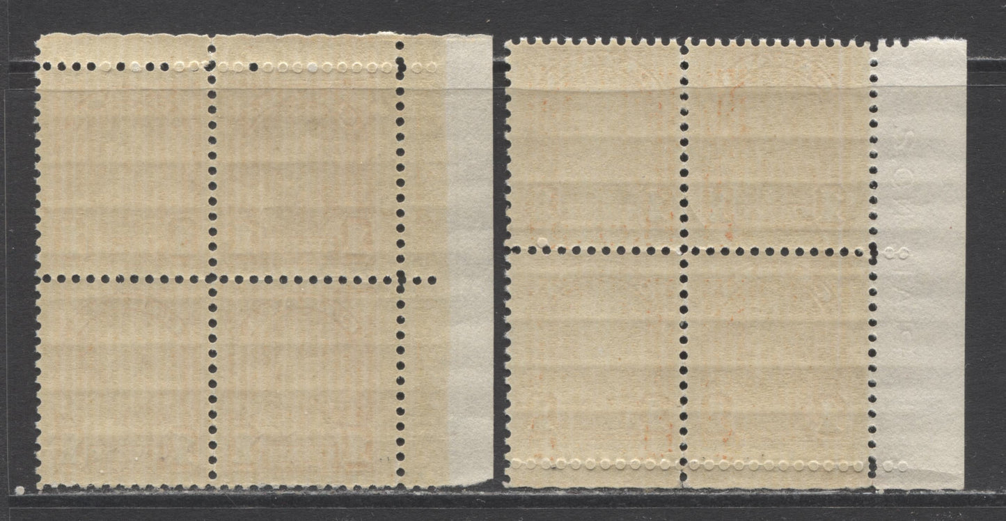 Lot 254 Canada #162 1c Orange King George V, 1930-1931 Arch/Leaf Issue, 2 FNH LL & UL Plate 2 Blocks Of 4
