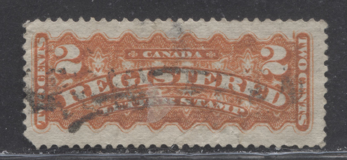Lot 256 Canada #F1iii 2c Orange Red, 1875-1896 Registered Issue, A Fair Used Single On Horizontal Wove Paper With A Burr At UR Corner, Montreal Printing