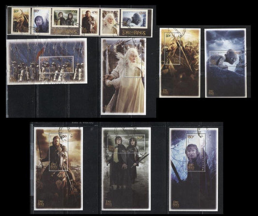 Lot 256 New Zealand # 1838a/1908 2002-2003 Lord of the Rings 7 Souvenir Sheets & Se-Tenant Strip, VF Used