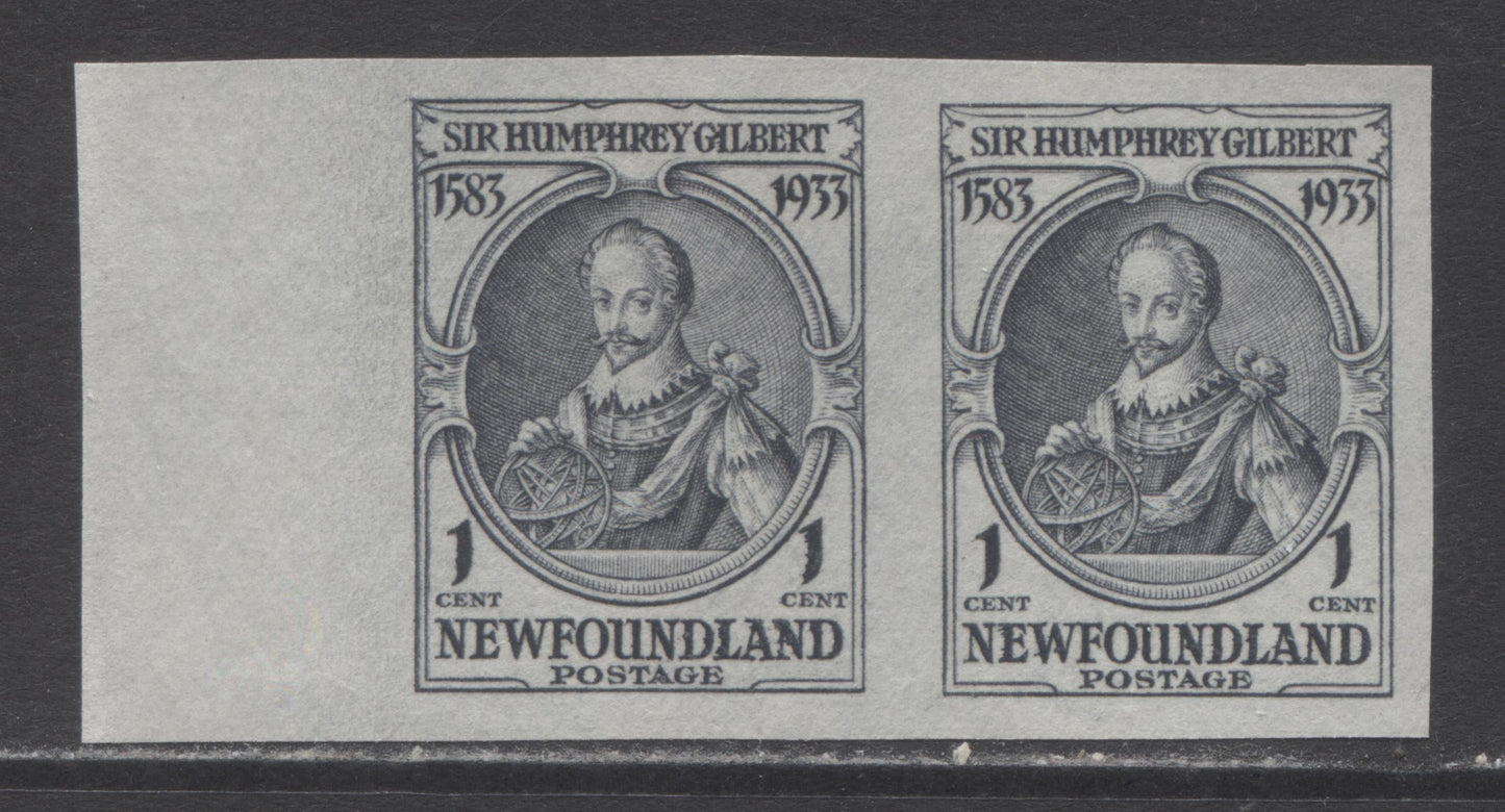 Lot 257 Newfoundland #212a 1c Gray Black Sir Humphrey Gilbert, 1933 Sir Humphrey Gilbert Issue, A Very Fine Ungummed As Issued Imperforate Pair