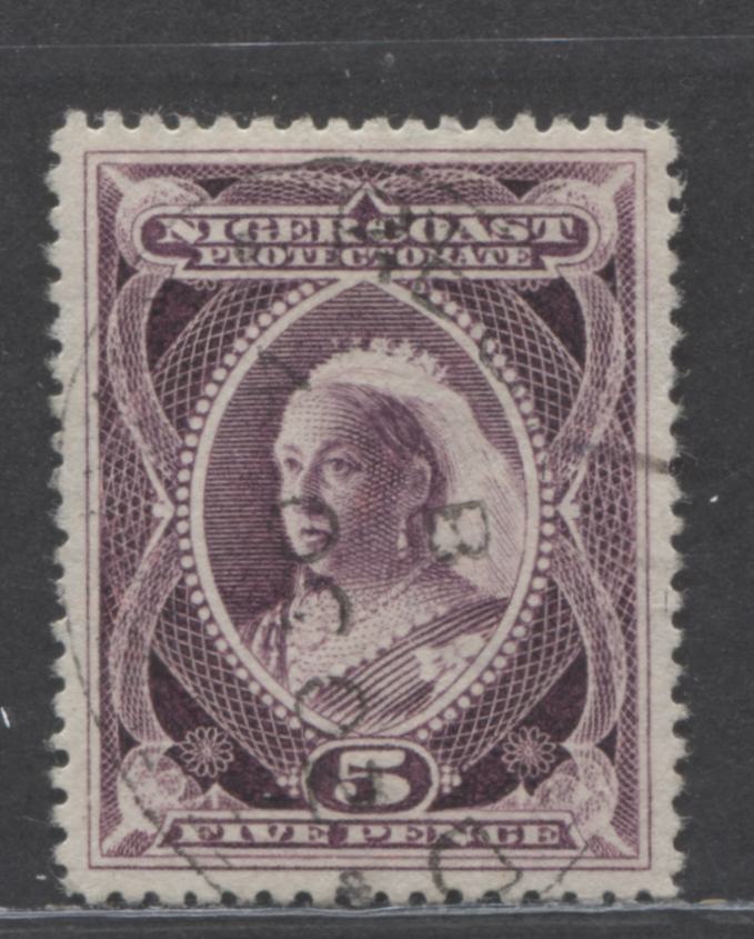 Lot 257 Niger Coast SC#59(SG#70) Five Pence Red Violet 1897 - 1898 Watermarked Issue, Perf 14 x 14.1, A Very Fine Used Example, Click on Listing to See ALL Pictures, 2022 Scott Classic Cat. $90 USD