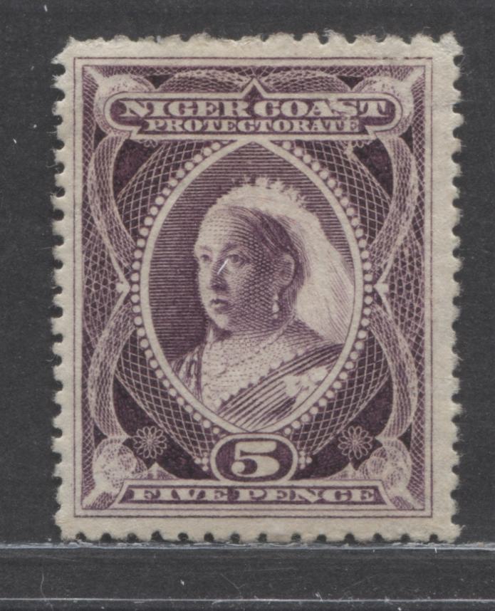 Lot 258 Niger Coast SC#59(SG#70b) Five Pence Red Violet 1897 - 1898 Watermarked Issue, Perf 13.5 - 14, Comp 12 - 13, A Fine UN Used Example, Click on Listing to See ALL Pictures, Estimated Value $20 USD