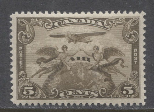 Lot 258 Canada #C1 5c Brown Olive , 1928 Scroll Airmail Issue, A VFLH Single