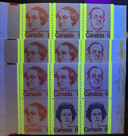 Canada  McCann #BK74ad,I,dvar 1972-1978 Caricature Issue, 3 Complete 25c Booklets, HB Covers, DF/DF, LF/LF & MF/MF Panes