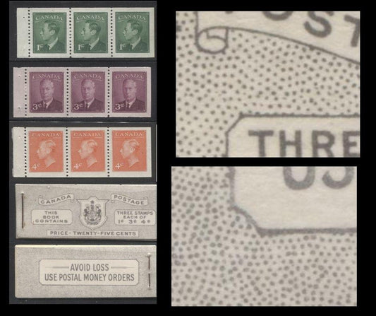 Canada #BK44 1949-1953 Postes-Postage Issue Complete 25c English Booklet Containing 1 Pane of 3 of Each of the 1c Green, 3c Rose Purple and 4c Orange King George VI Harris Front Cover Type IVc , Back Cover Iii