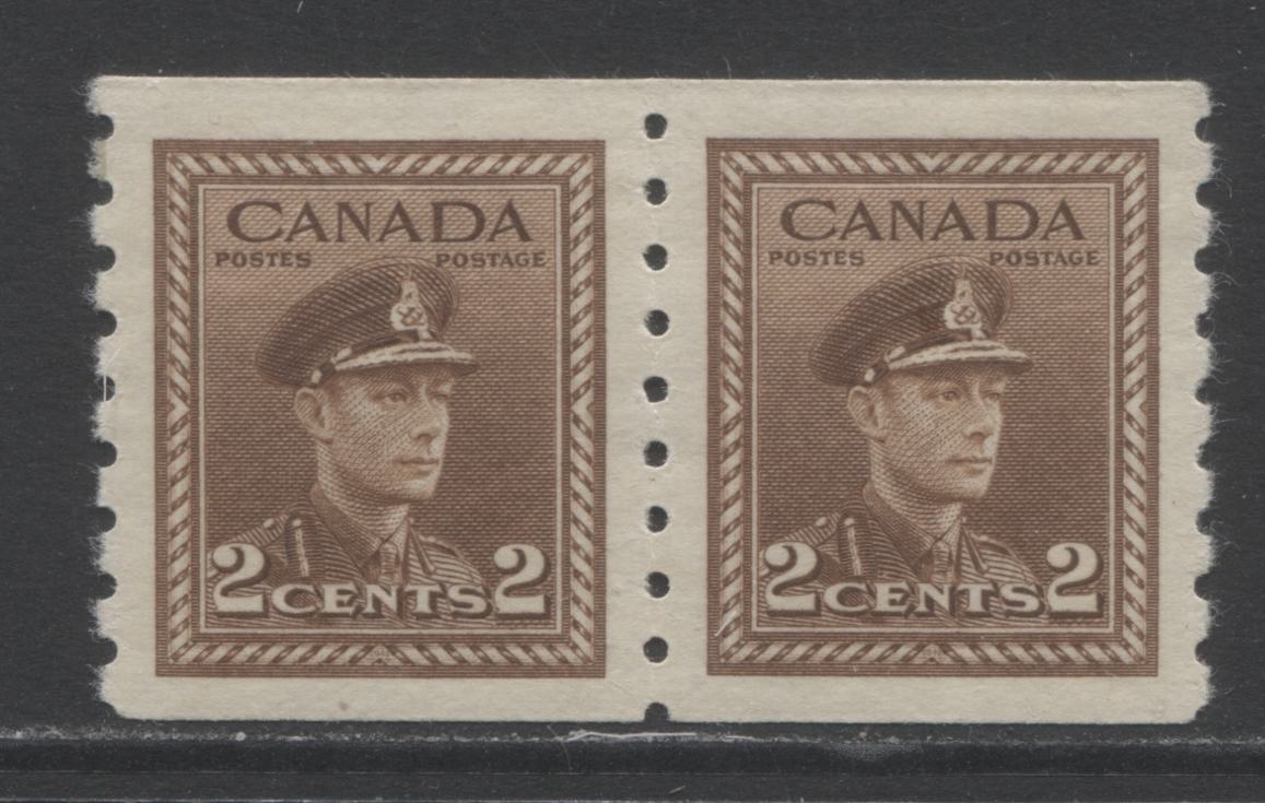 Lot 260 Canada #264 2c Brown King George VI, 1942-1943 War Issue Coils, A VFOG Coil Pair On Horizontal Wove Paper With Cream Gum, Perf 8 Vertical