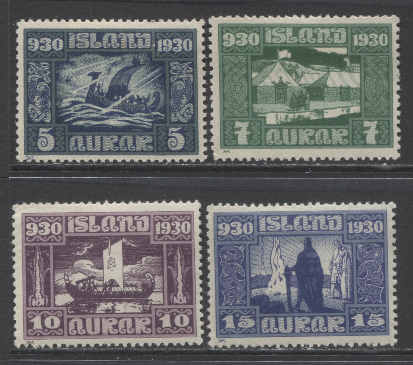 Lot 26 Iceland SC#153-156 1930 Millenary of the Icelandic Parliament Issue, A F/VFOG Range Of Singles, 2017 Scott Cat. $24.5 USD, Click on Listing to See ALL Pictures