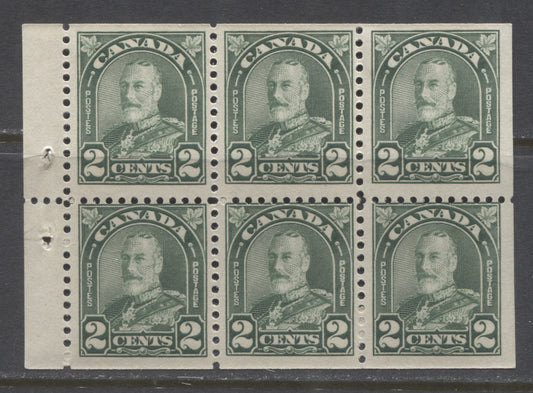 Lot 261 Canada #164a 2c Dull Green King George V, 1930-1935 Arch/Leaf Issue, A Fine OG Booklet Pane Of 6, Flat Plate Printing
