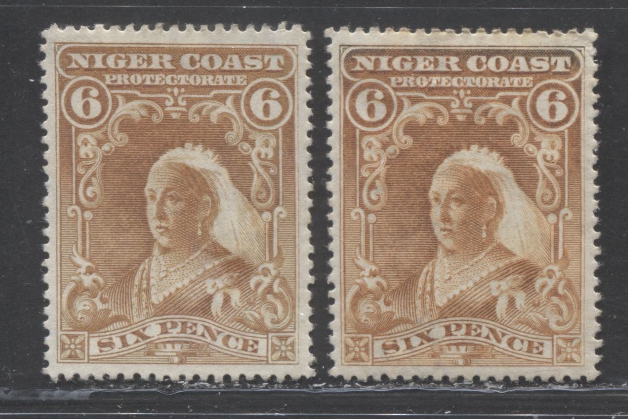 Lot 263 Niger Coast SC#60(SG#71) Six Pence Yellow Brown Two Shades 1897 - 1898 Watermarked Issue, Perf 14.5 - 15, A Fine - Very Fine OG Example, Click on Listing to See ALL Pictures, 2022 Scott Classic Cat. $16 USD