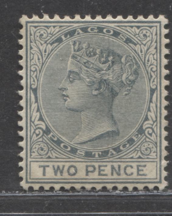 Lot 263 Lagos SG#23 (SC#17) 2d Slate, Queen Victoria, 1884-1886 Second Crown CA Watermarked Issue, A Very Fine Mint OG Example, 2022 Scott Classic Cat. $100 USD,  Click on Listing to See ALL Pictures