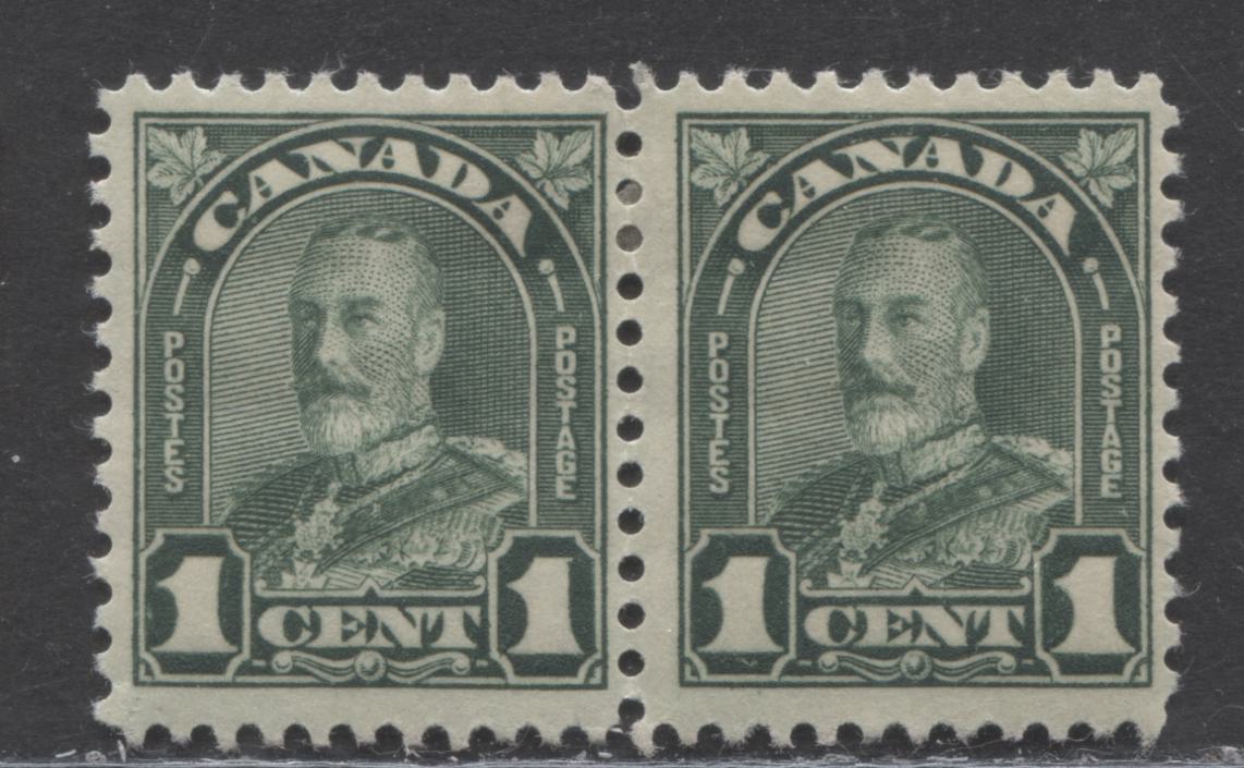 Lot 265 Canada #163iii 1c Deep Green King George V, 1930-1931 Arch/Leaf Issue, A FOG Pair, With A Retouch To Reentry