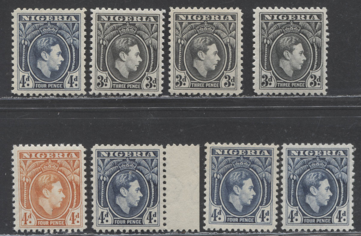 Lot 265 Nigeria SC#59/68 1938-1952 King George VI Issue, Different Printings and Shades, 8 VFNH Singles, Click on Listing to See ALL Pictures, 2022 Scott Classic Cat. $60.5 USD