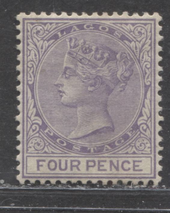 Lot 267 Lagos SG#24 (SC#23) 4d Violet, Queen Victoria, 1884-1886 Second Crown CA Watermarked Issue, A Very Fine Mint Small Part OG Example, 2022 Scott Classic Cat. $160 USD,  Click on Listing to See ALL Pictures